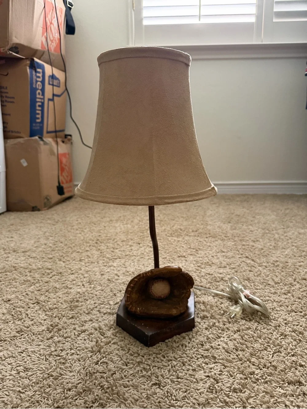 Vintage Baseball Lamp Ball and Glove Base Desk Top Dresser Sports (Tested)
